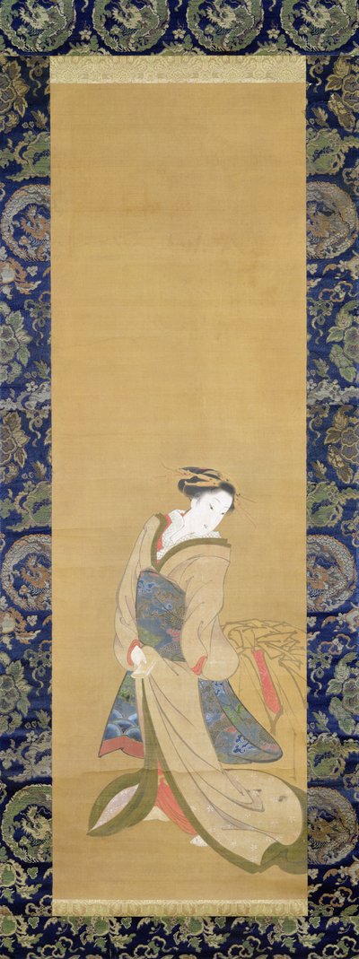 Eine elegante Frau in einem blauen Obi von Hotei Gosei